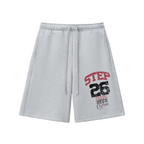 Grey stepout “Faith over fear” jorts